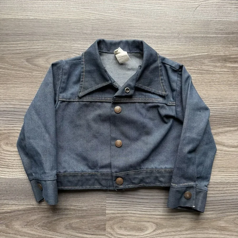 Vintage JC Penney Denim Blue Jean Jacket Kids Youth Size 3T Trucker Snap Button